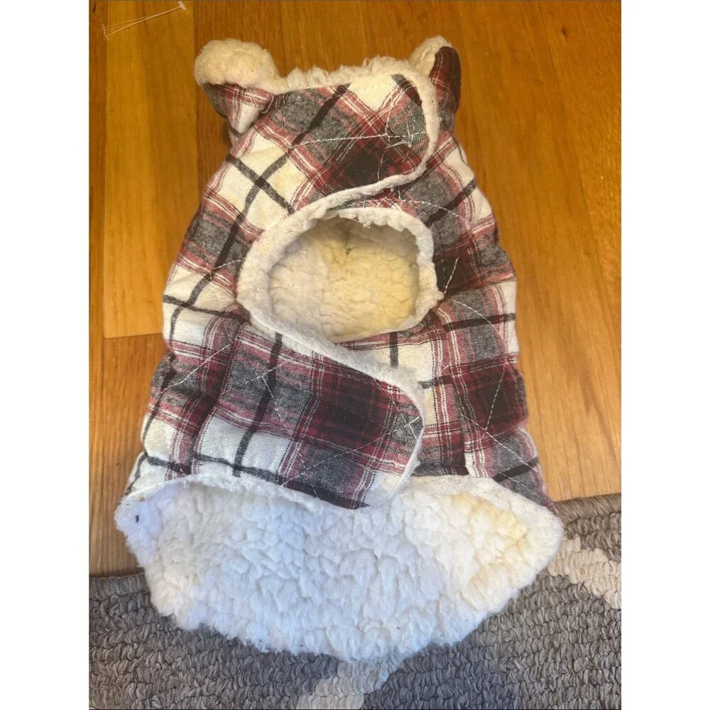 UGG Plaid Sherpa Dog Coat Jacket | Red Black White Winter Pet Coat Small